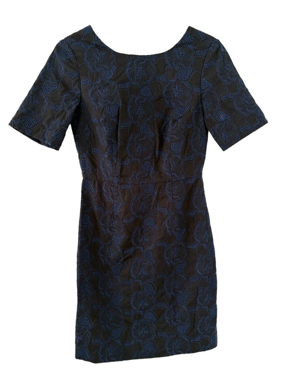 J. Crew Collection Black Label Floral Eyelet Dress Womens Sz 00Black Blue V Back